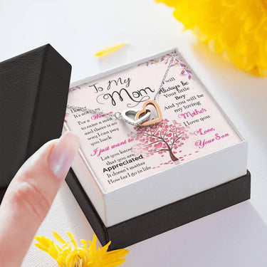 To My Mom From Son - Two Hearts - Necklace - Beetno Store - Birthday Anniversary Memorial Gifts, C30028T, C30028TG, Gift for Girls Daughter, Gift for Girls Mother, Jewelry, lx-C30028, MUST HAVES, necklace, necklace gift, never ending love necklae, PB23-WOOD, Personalized Jewelry, PROD-1127213, PT-784, TNM-1, To My Mom From Son - Two Hearts - Necklace, To My Mom From Son Necklace, to my mom necklace, Two hearts embellished with Cubic Zirconia stones, two hearts necklace, USER-61358